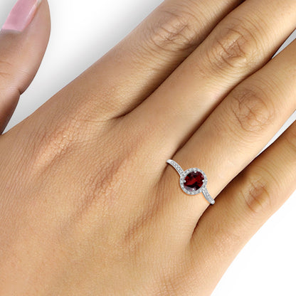 1 ct. T.G.W. Garnet Ring with Diamond Accent in Sterling Silver