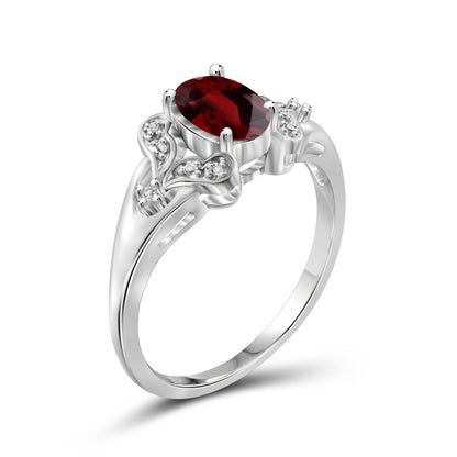 1 ct. T.G.W. Garnet Ring with Diamond Accent in Sterling Silver
