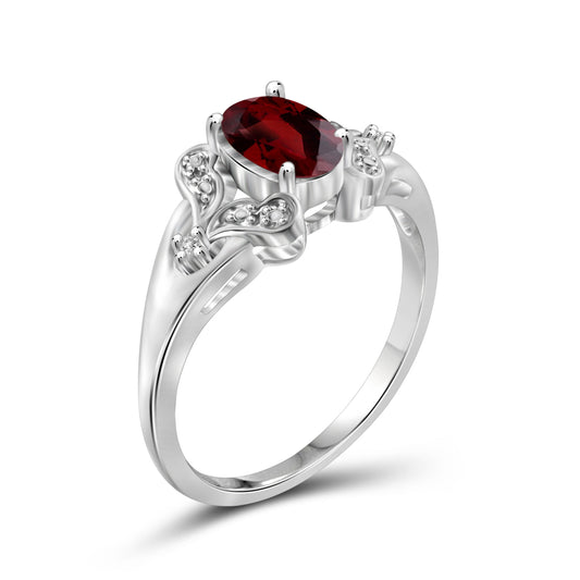 1 ct. T.G.W. Garnet Ring with Diamond Accent in Sterling Silver