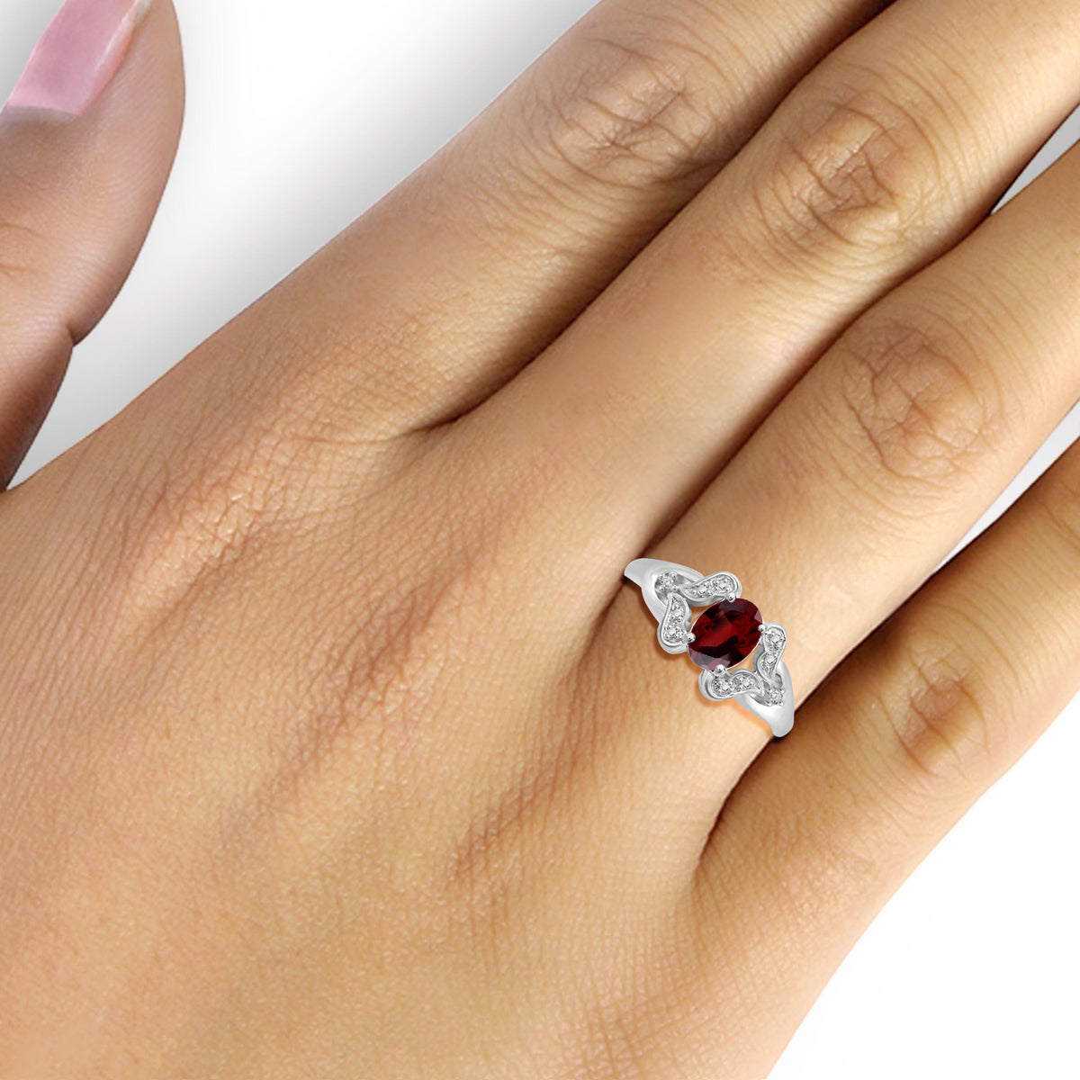 1 ct. T.G.W. Garnet Ring with Diamond Accent in Sterling Silver