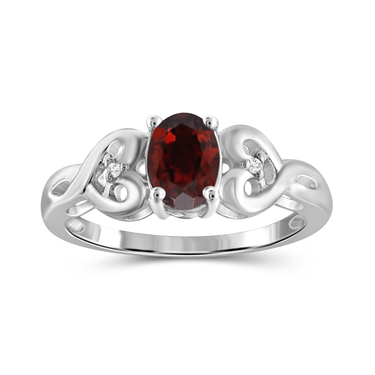 Garnet Ring Birthstone Jewelry – 1.00 Carat Garnet 0.925 Sterling Silver Ring Jewelry with White Diamond Accent – Gemstone Rings with Hypoallergenic 0.925 Sterling Silver Band