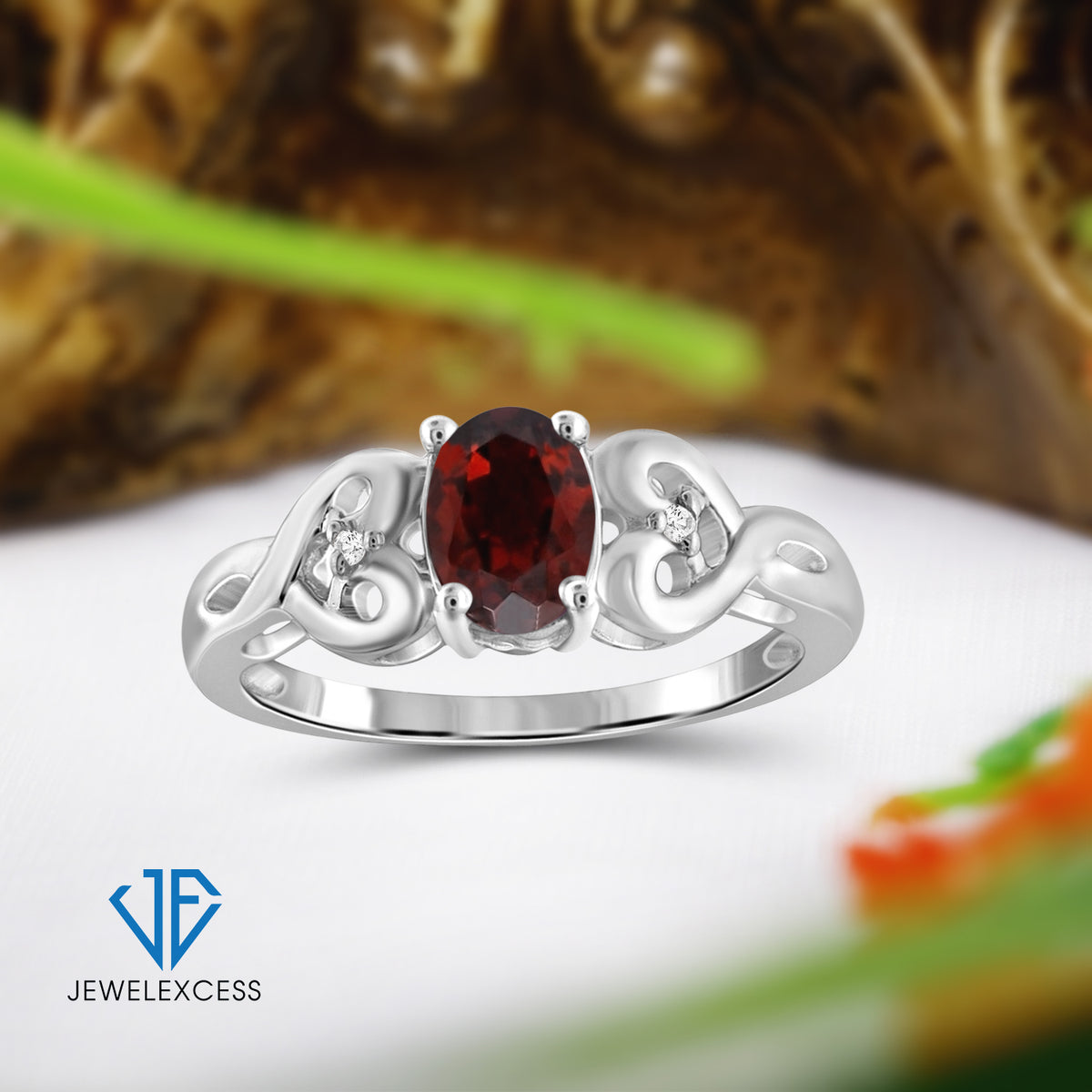 1 ct. T.G.W. Garnet Ring with Diamond Accent in Sterling Silver