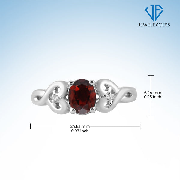 Garnet Ring Birthstone Jewelry – 1.00 Carat Garnet 0.925 Sterling Silver Ring Jewelry with White Diamond Accent – Gemstone Rings with Hypoallergenic 0.925 Sterling Silver Band