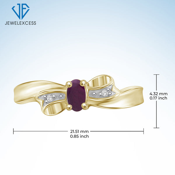 Ruby July Birthstone Jewelry – 0.15 Carat Ruby 14K gold over Silver Ring Jewelry with White Diamond Accent – Gemstone Rings with Hypoallergenic Sterling Silver Band