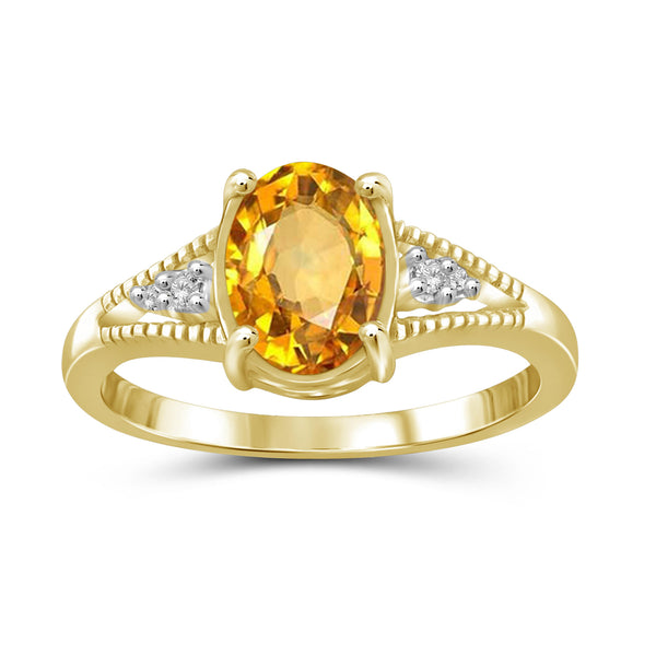 1 Carat T.G.W. Citrine And 1/20 Carat White Diamond 14K Gold-plated Ring