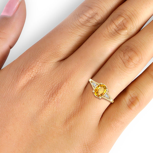 1 Carat T.G.W. Citrine And 1/20 Carat White Diamond 14K Gold-plated Ring