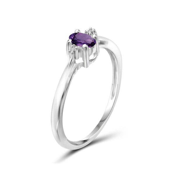 Amethyst Ring Birthstone Jewelry – 0.20 Carat Amethyst Sterling Silver Ring Jewelry with White Diamond Accent – Gemstone Rings with Hypoallergenic Sterling Silver Band