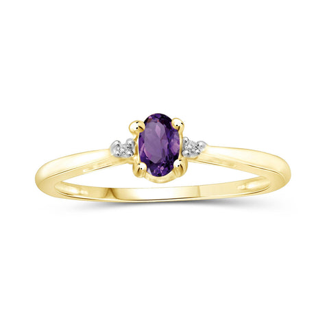 0.23 Carat T.G.W. Amethyst Gemstone and White Diamond Accent 14K Gold-Plated Ring