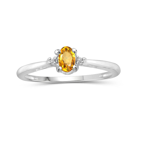 Citrine Ring Birthstone Jewelry – 0.25 Carat Citrine Sterling Silver Ring Jewelry with White Diamond Accent – Gemstone Rings with Hypoallergenic Sterling Silver Band