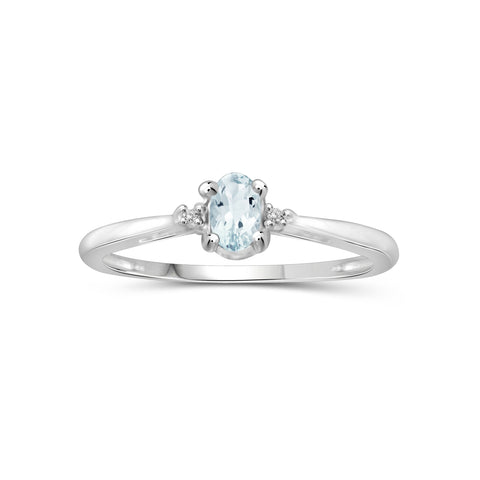 0.22 Carat Aquamarine Gemstone and Accent White Diamond Sterling Silver Ring