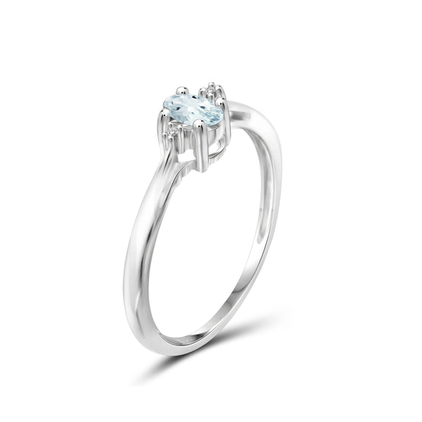 0.22 Carat Aquamarine Gemstone and Accent White Diamond Sterling Silver Ring