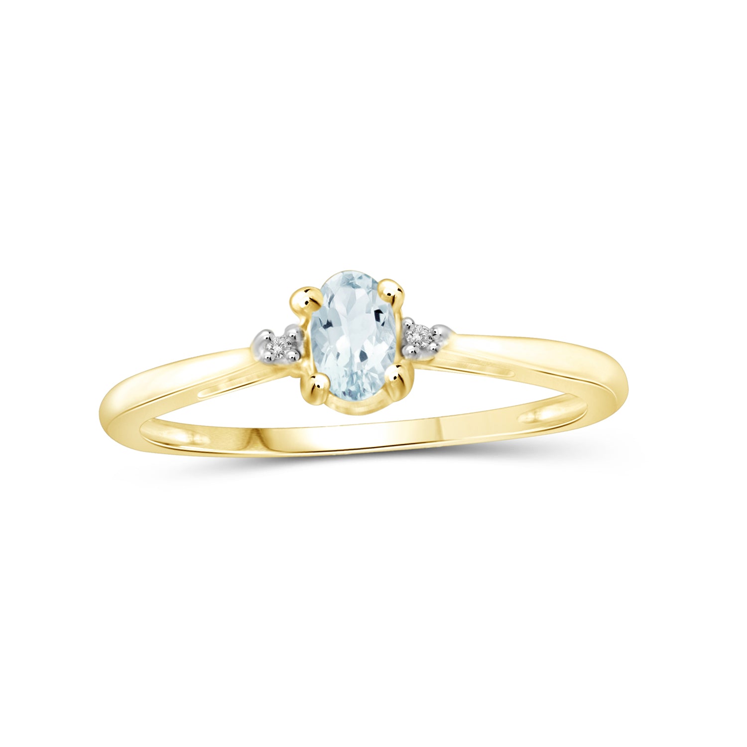 Aquamarine Ring Birthstone Jewelry – 0.20 Carat Aquamarine 14K Gold-Plated Ring Jewelry with White Diamond Accent – Gemstone Rings with Hypoallergenic 14K Gold-Plated Band