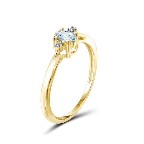 Aquamarine Ring Birthstone Jewelry – 0.20 Carat Aquamarine 14K Gold-Plated Ring Jewelry with White Diamond Accent – Gemstone Rings with Hypoallergenic 14K Gold-Plated Band