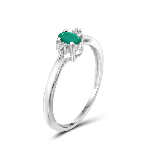 1/4 Carat T.G.W. Emerald And Accent White Diamond Sterling Silver Ring
