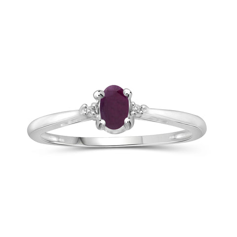 Ruby Ring Birthstone Jewelry – 0.25 Carat Ruby 0.925 Sterling Silver Ring Jewelry with White Diamond Accent – Gemstone Rings with Hypoallergenic 0.925 Sterling Silver Band