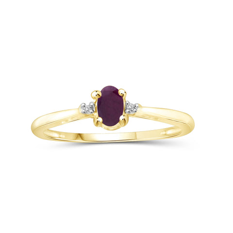 Ruby Ring Birthstone Jewelry – 0.25 Carat Ruby 14K Gold-Plated Ring Jewelry with White Diamond Accent – Gemstone Rings with Hypoallergenic 14K Gold-Plated Band