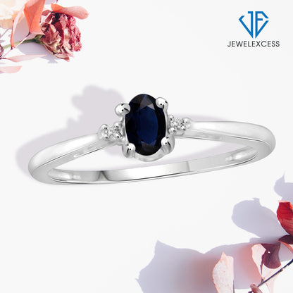 0.33 ct. T.G.W. Sapphire Ring with Diamond Accent in Sterling Silver