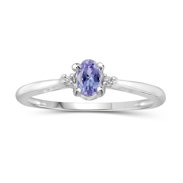 0.24 Carat Tanzanite Gemstone and Accent White Diamond Sterling Silver Ring