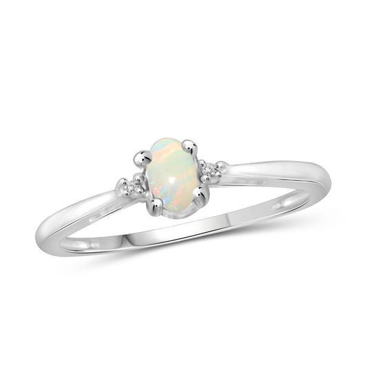 0.13 ct. T.G.W. Opal Ring with Diamond Accent in Sterling Silver or 14K Gold over Silver