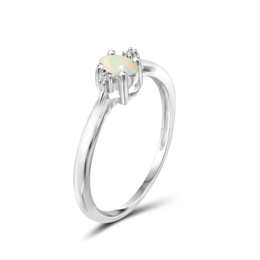 0.13 ct. T.G.W. Opal Ring with Diamond Accent in Sterling Silver or 14K Gold over Silver