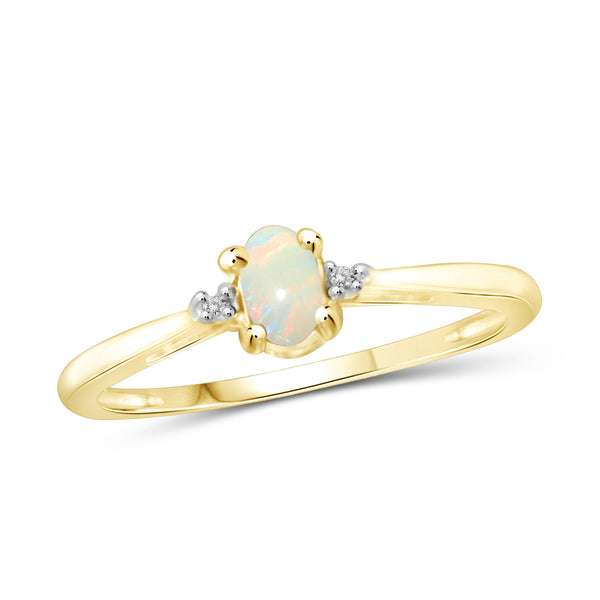 0.13 Carat T.G.W. Opal Gemstone and White Diamond Accent Sterling Silver Or 14K Gold-Plated Ring