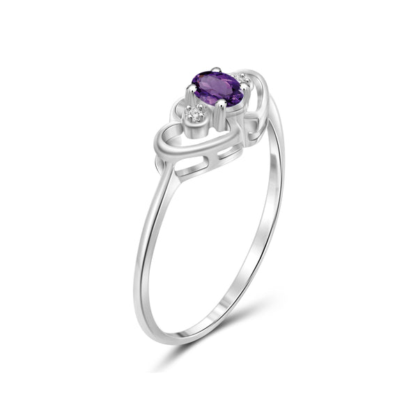 0.15 Carat T.G.W. Amethyst Gemstone and White Diamond Accent Sterling Silver Ring