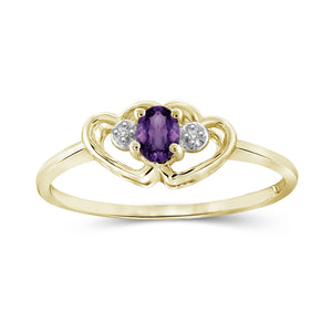 Amethyst Ring Birthstone Jewelry – 0.15 Carat Amethyst 14K Gold-Plated Ring Jewelry with White Diamond Accent – Gemstone Rings with Hypoallergenic 14K Gold-Plated Band