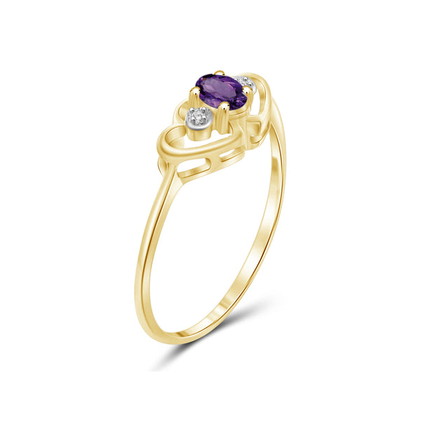 Amethyst Ring Birthstone Jewelry – 0.15 Carat Amethyst 14K Gold-Plated Ring Jewelry with White Diamond Accent – Gemstone Rings with Hypoallergenic 14K Gold-Plated Band