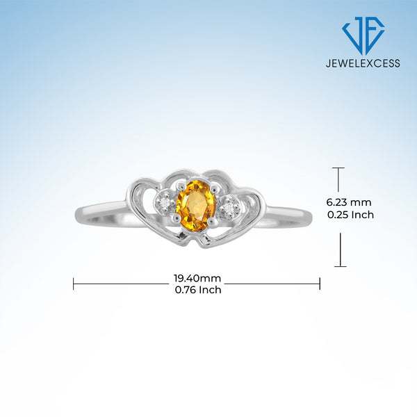 Citrine Ring Birthstone Jewelry – 0.20 Carat Citrine 0.925 Sterling Silver Ring Jewelry with White Diamond Accent – Gemstone Rings with Hypoallergenic 0.925 Sterling Silver Band