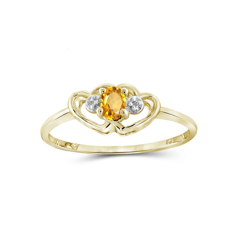 0.18 Carat T.G.W. Citrine Gemstone and White Diamond Accent 14K Gold-Plated Ring