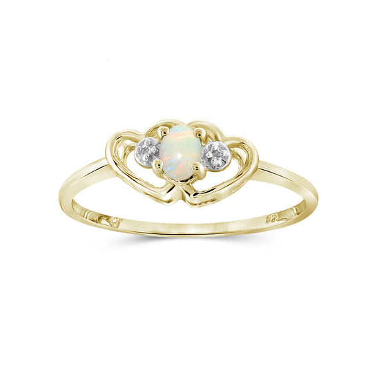 0.10 ct. T.G.W. Opal Ring with Diamond Accent in 14K Gold over Silver
