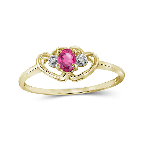Pink Topaz Ring Birthstone Jewelry – 0.15 Carat Pink Topaz 14K Gold-Plated Ring Jewelry with White Diamond Accent – Gemstone Rings with Hypoallergenic 14K Gold-Plated Band
