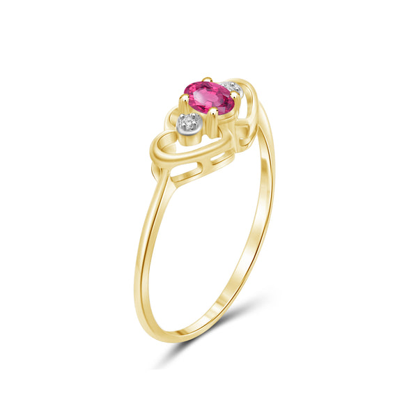 Pink Topaz Ring Birthstone Jewelry – 0.15 Carat Pink Topaz 14K Gold-Plated Ring Jewelry with White Diamond Accent – Gemstone Rings with Hypoallergenic 14K Gold-Plated Band