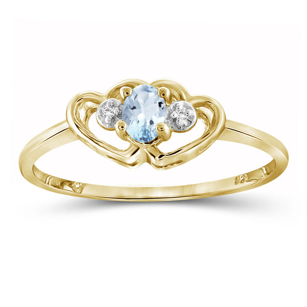 Aquamarine Ring Birthstone Jewelry – 0.15 Carat Aquamarine 0.925 Sterling Silver Or 14K Gold-Plated Ring Jewelry with White Diamond Accent – Gemstone Rings with Hypoallergenic 0.925 Sterling Silver Or 14K Gold-Plated Band