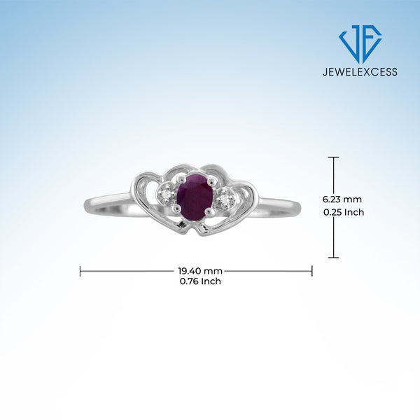 Ruby Ring Birthstone Jewelry – 0.20 Carat Ruby 0.925 Sterling Silver Ring Jewelry with White Diamond Accent – Gemstone Rings with Hypoallergenic 0.925 Sterling Silver Band