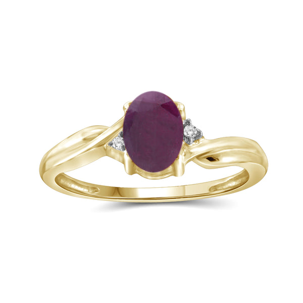 Ruby Ring Birthstone Jewelry – 1.00 Carat Ruby 14K Gold-Plated Ring Jewelry with White Diamond Accent – Gemstone Rings with Hypoallergenic 14K Gold-Plated Band