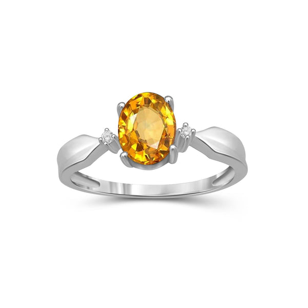 1.11 Carat Citrine Gemstone and Accent White Diamond Sterling Silver Ring