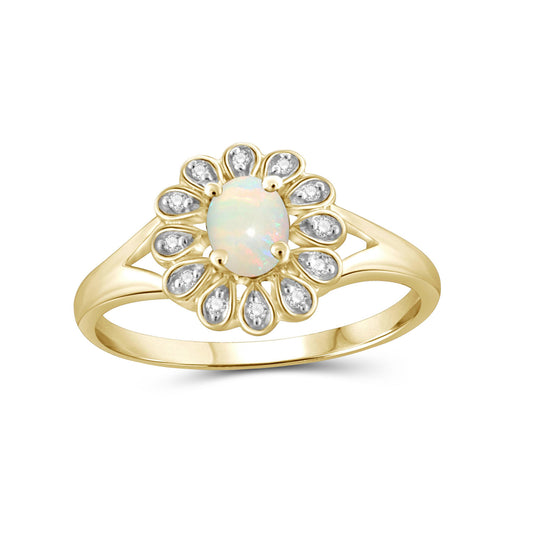 1/10 ct. T.G.W. Opal Ring with Diamond Accent in 14K Gold over Silver