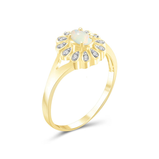 1/10 ct. T.G.W. Opal Ring with Diamond Accent in 14K Gold over Silver