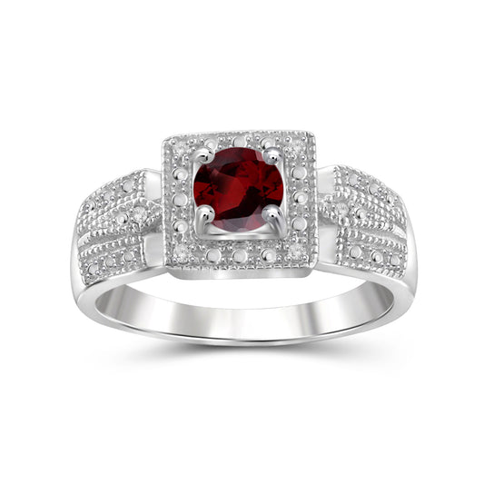 1/2 ct. T.G.W. Garnet Ring with Diamond Accent in Sterling Silver or 14K Gold over Silver