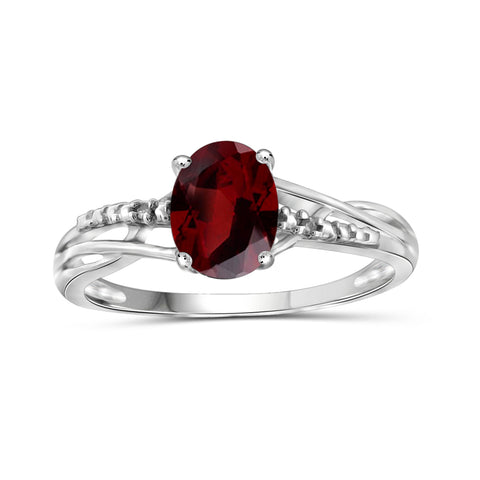 Garnet Ring Birthstone Jewelry – 1.50 Carat Garnet Sterling Silver Ring Jewelry with White Diamond Accent – Gemstone Rings with Hypoallergenic Sterling Silver Band