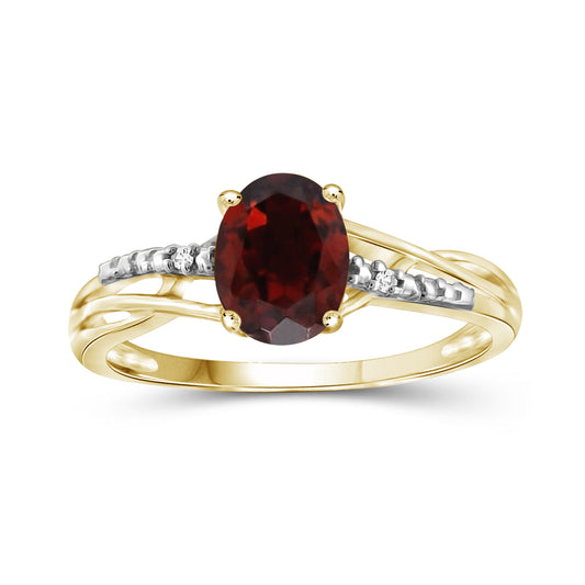 1.60 ct. T.G.W. Garnet Ring with Diamond Accent in 14K Gold over Silver