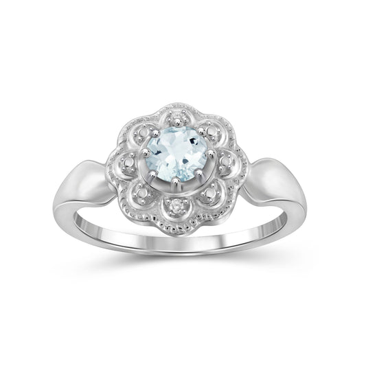 0.45 ct. T.G.W. Aquamarine Ring with Diamond Accent in Sterling Silver