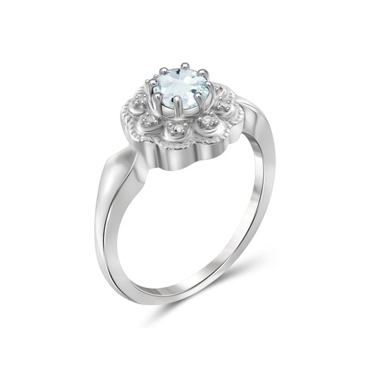 0.45 ct. T.G.W. Aquamarine Ring with Diamond Accent in Sterling Silver