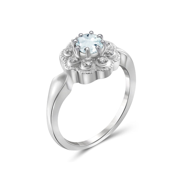 0.45 Carat T.G.W. Aquamarine Gemstone and White Diamond Accent Sterling Silver Ring