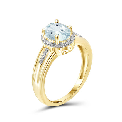 1.15 ct. T.G.W. Aquamarine Ring with Diamond Accent in 14K Gold over Silver