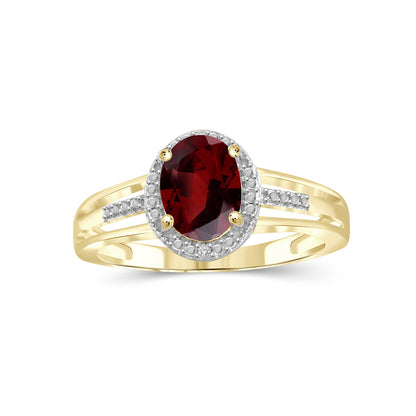 1.60 ct. T.G.W. Garnet Ring with Diamond Accent in 14K Gold over Silver