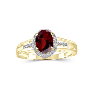 Garnet Ring Birthstone Jewelry – 1.60 Carat Garnet 14K Gold-Plated Ring Jewelry with White Diamond Accent – Gemstone Rings with Hypoallergenic 14K Gold-Plated Band