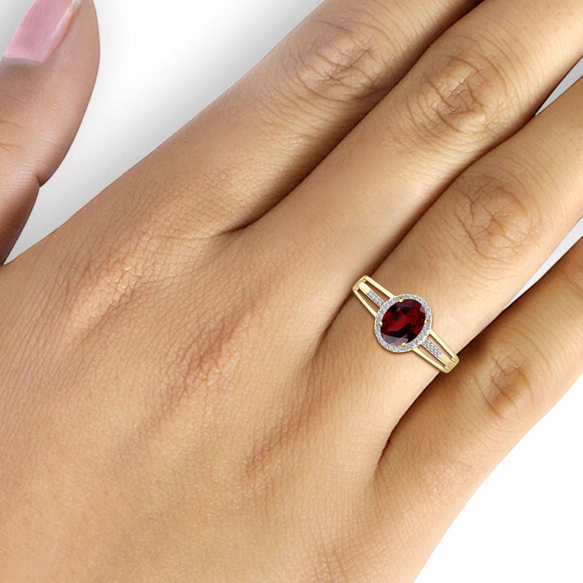 1.60 ct. T.G.W. Garnet Ring with Diamond Accent in 14K Gold over Silver