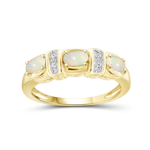 0.42 Carat T.G.W. Opal Gemstone and White Diamond Accent 14K Gold-Plated Ring